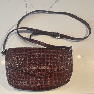 Antonio Melani Dark Brown Croc Crossbody Bag